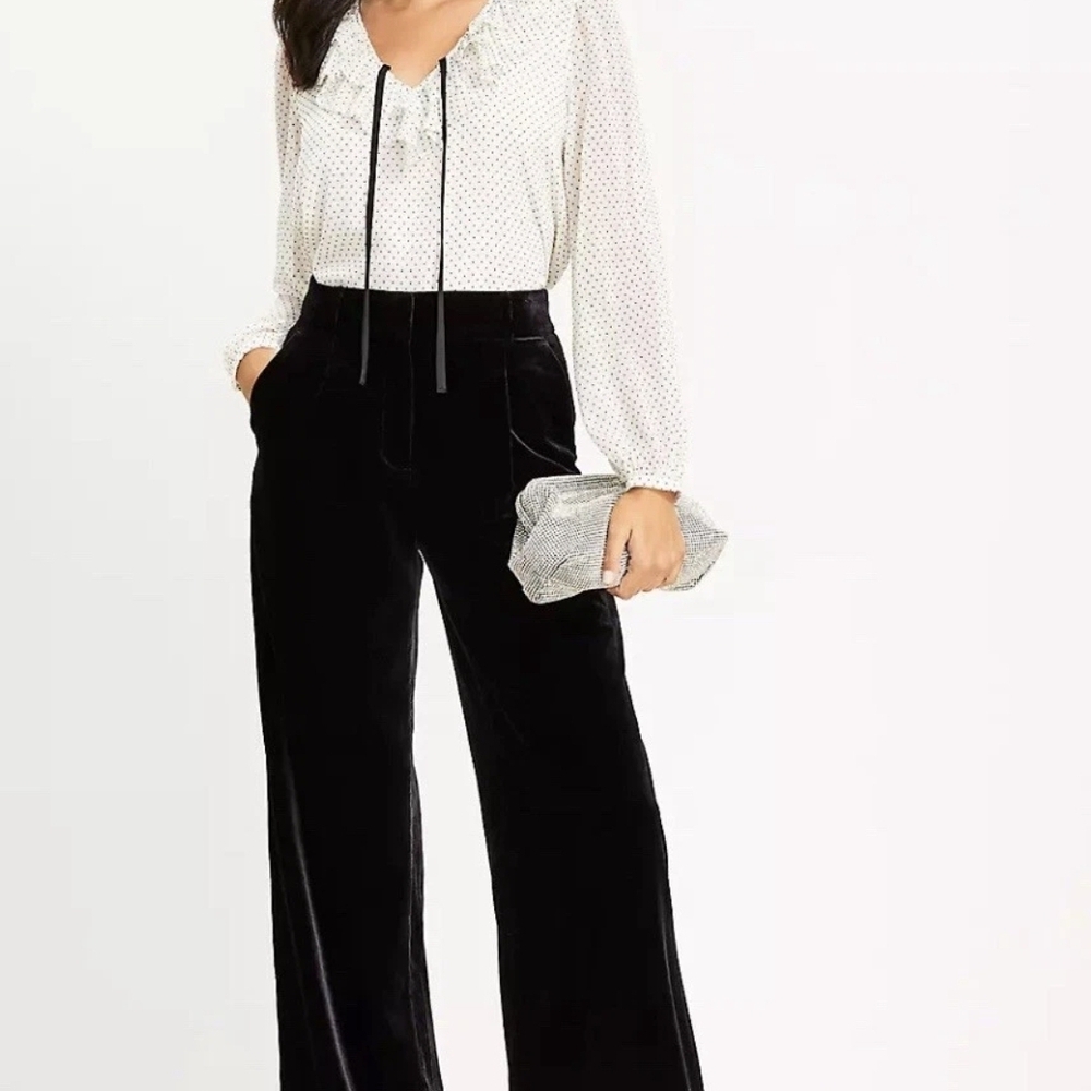 Loft The Peyton Trouser Wide Leg Black Velvet Pants